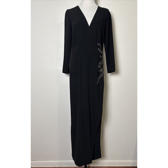 David Meister Beaded Formal Maxi Dress Sz 10 Wrap Style Evening Elegant Wedding - Picture 1 of 13